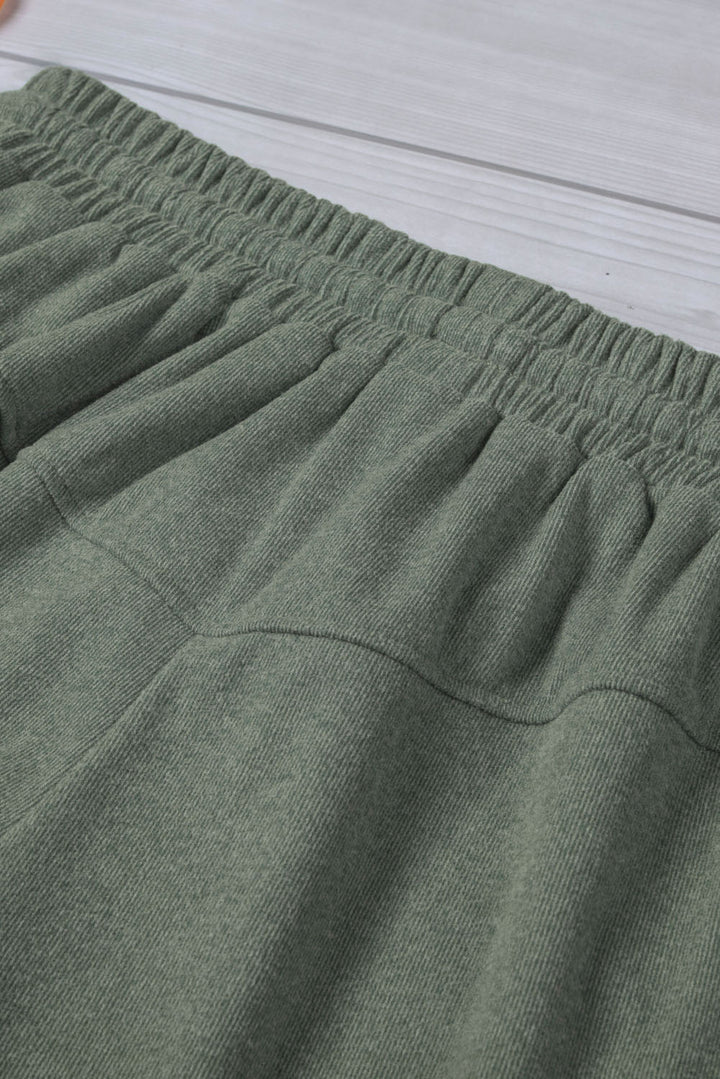 Womens Green High Rise Elastic Drawstring Waistband Side Pockets Knit Shorts Image 7