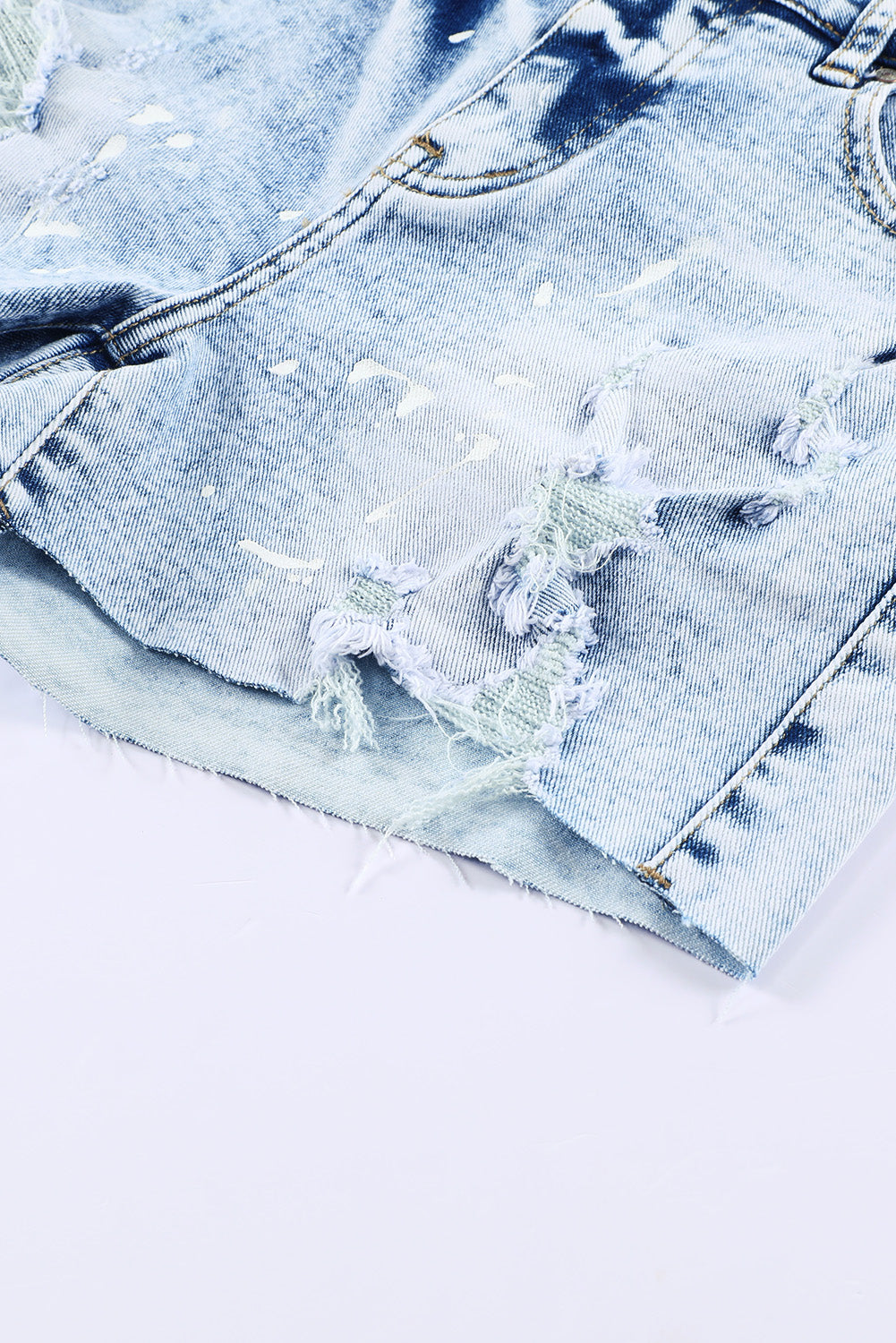 Womens Sky Blue Distressed Bleached Denim Shorts Image 3