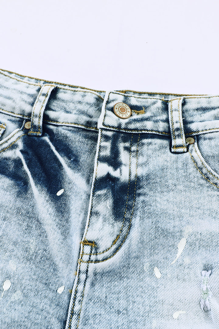 Womens Sky Blue Distressed Bleached Denim Shorts Image 7