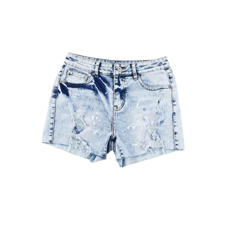 Womens Sky Blue Distressed Bleached Denim Shorts Image 10