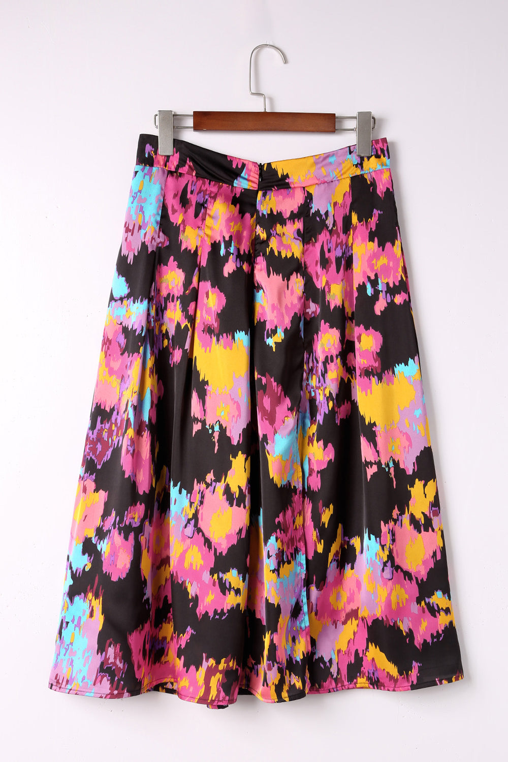 Womens Black Abstract Floral Print Pleated Slit Skirt Image 2