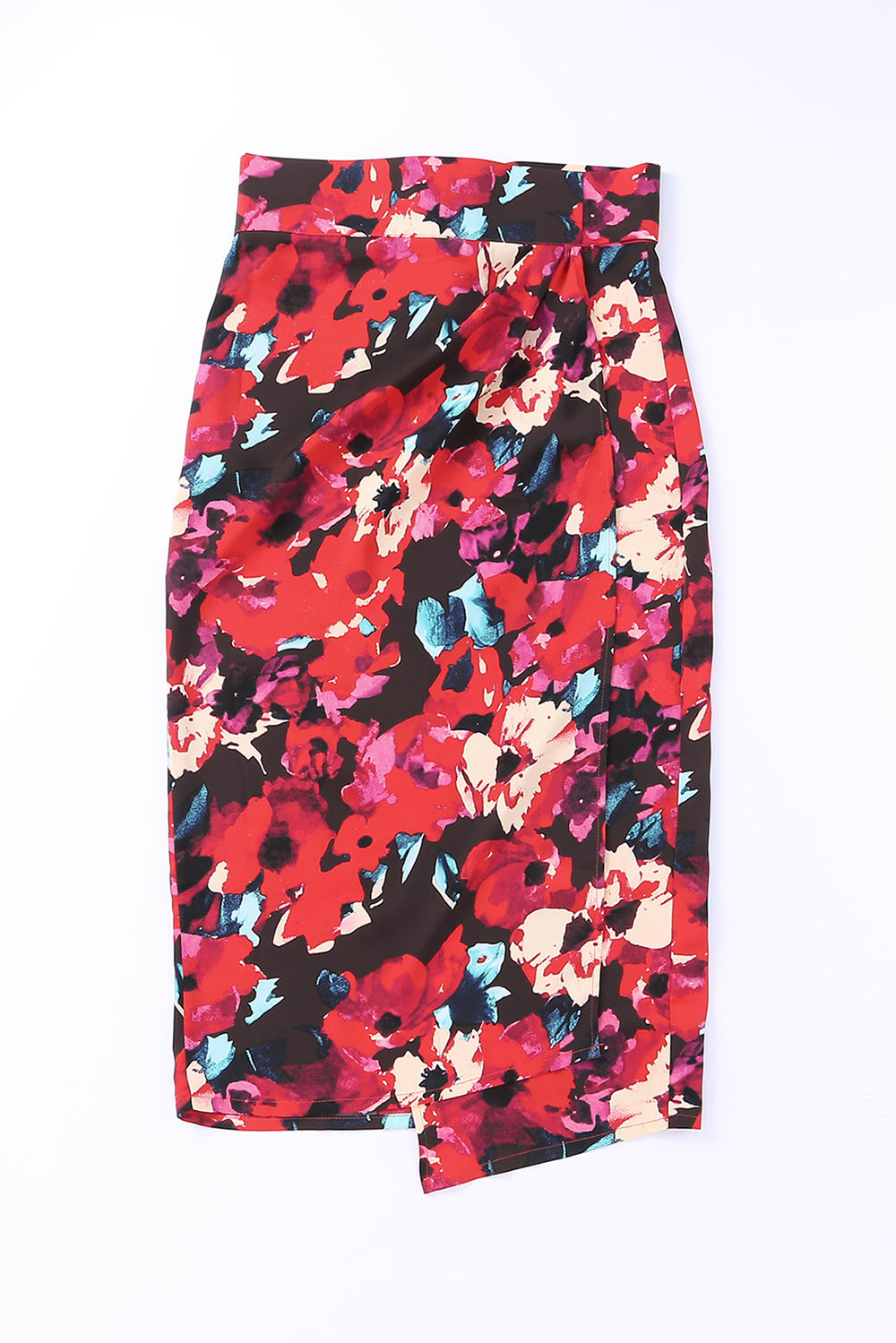 Womens Red Floral Wrap Midi Skirt Image 2