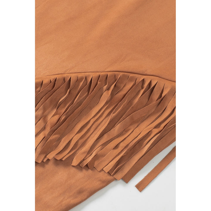 Womens Brown Fringe Asymmetric Wrap Suede Midi Skirt Image 4