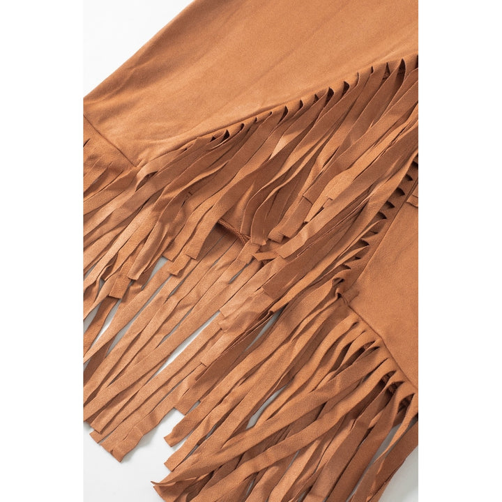 Womens Brown Fringe Asymmetric Wrap Suede Midi Skirt Image 6