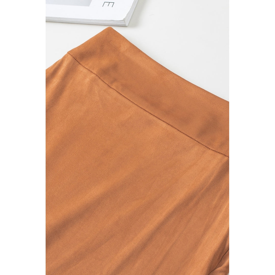 Womens Brown Fringe Asymmetric Wrap Suede Midi Skirt Image 7