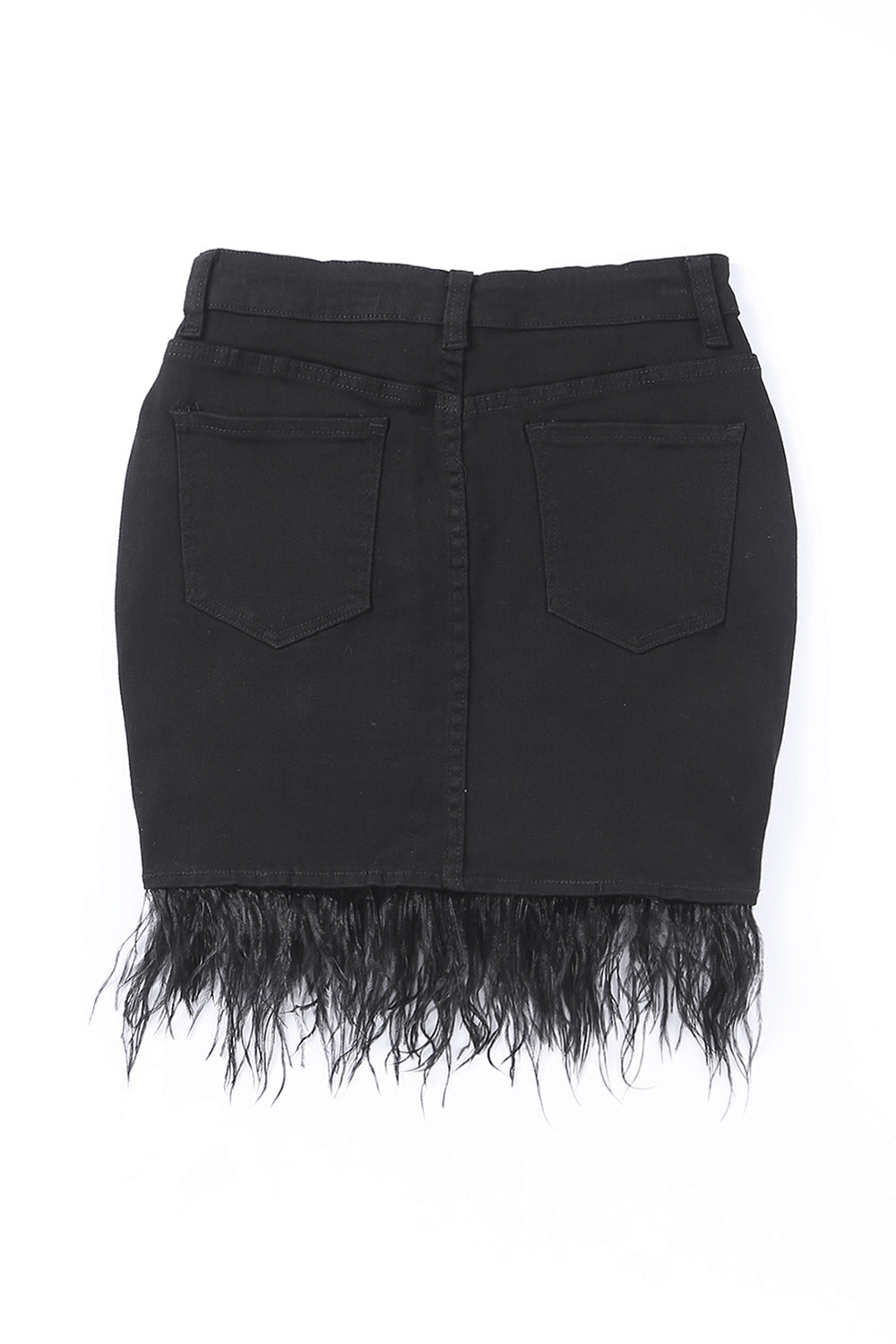 Womens Black Feather Fringed Denim Skirt Image 2