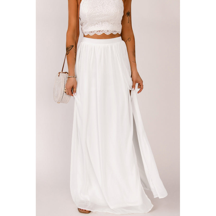 Womens White High Waist Maxi Skirt with Split Image 1