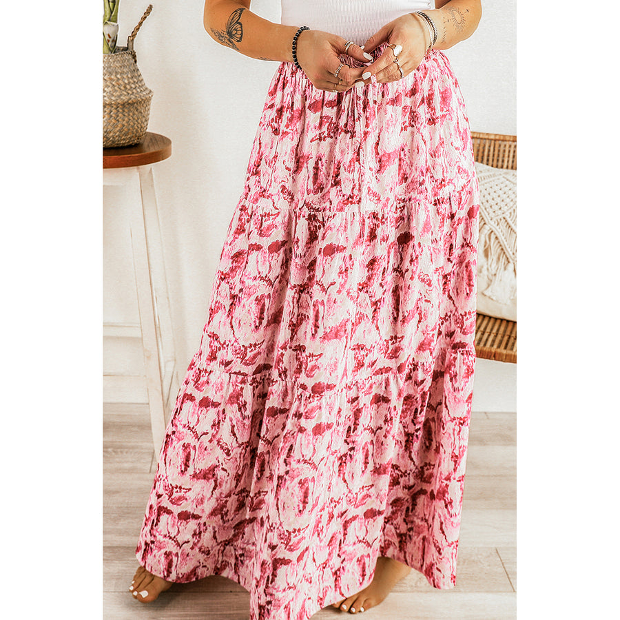 Womens Printed Lace-up High Waist Maxi Skirt Image 1