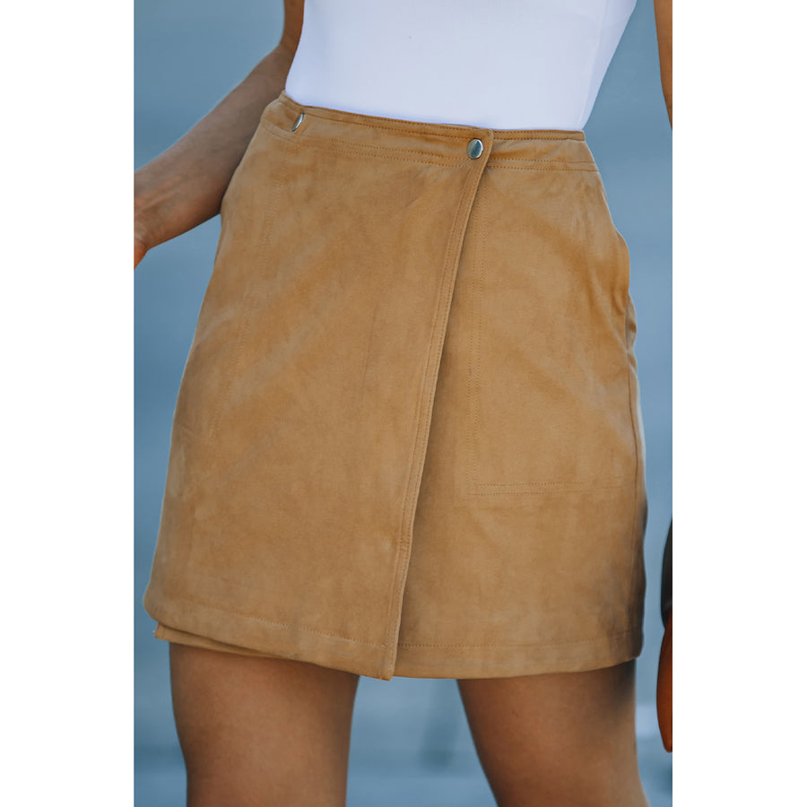 Women's Khaki Solid Color Wrap Mini Skirt Image 1