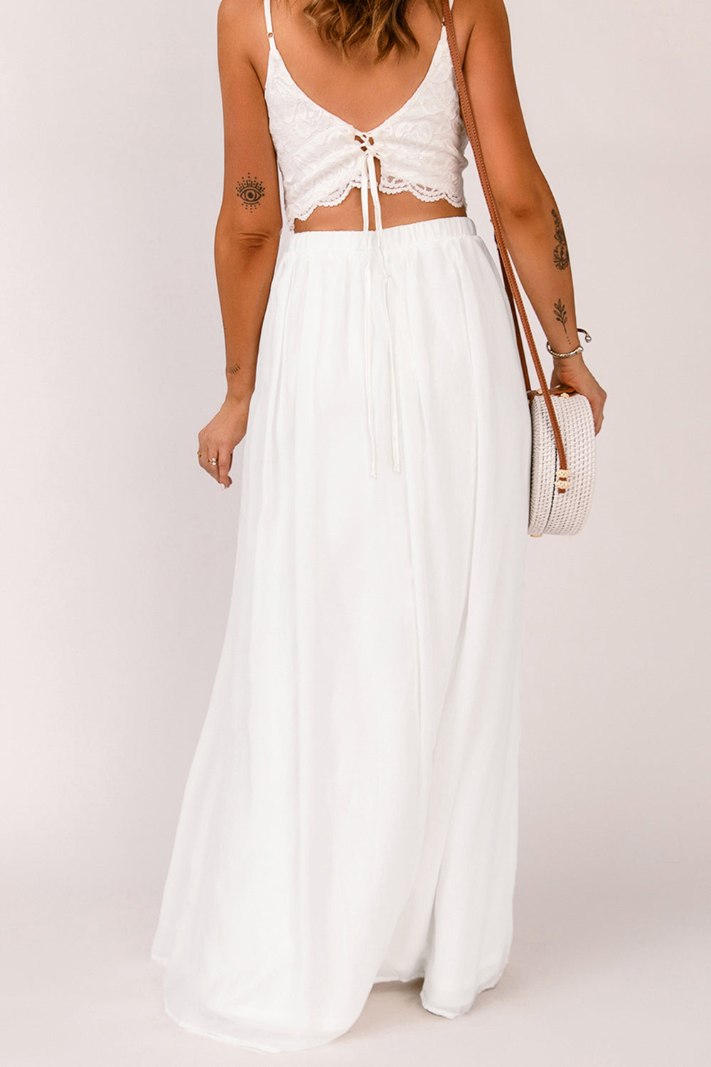 Womens White High Waist Maxi Skirt with Split Image 2