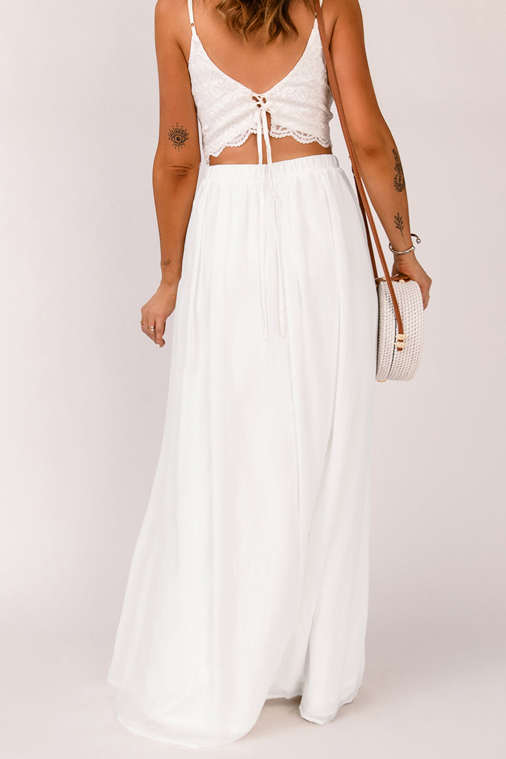 Womens White High Waist Maxi Skirt with Split Image 2