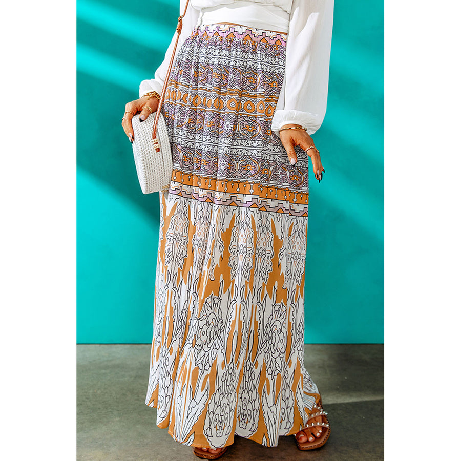 Womens Boho Tribal Print Mid Waist Maxi Skirt Image 1
