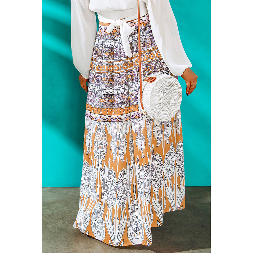 Womens Boho Tribal Print Mid Waist Maxi Skirt Image 2