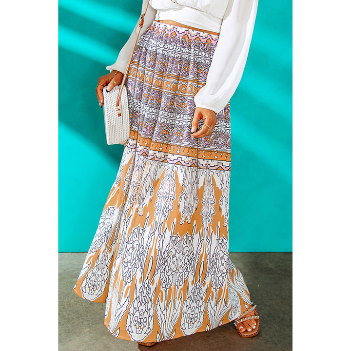 Womens Boho Tribal Print Mid Waist Maxi Skirt Image 3
