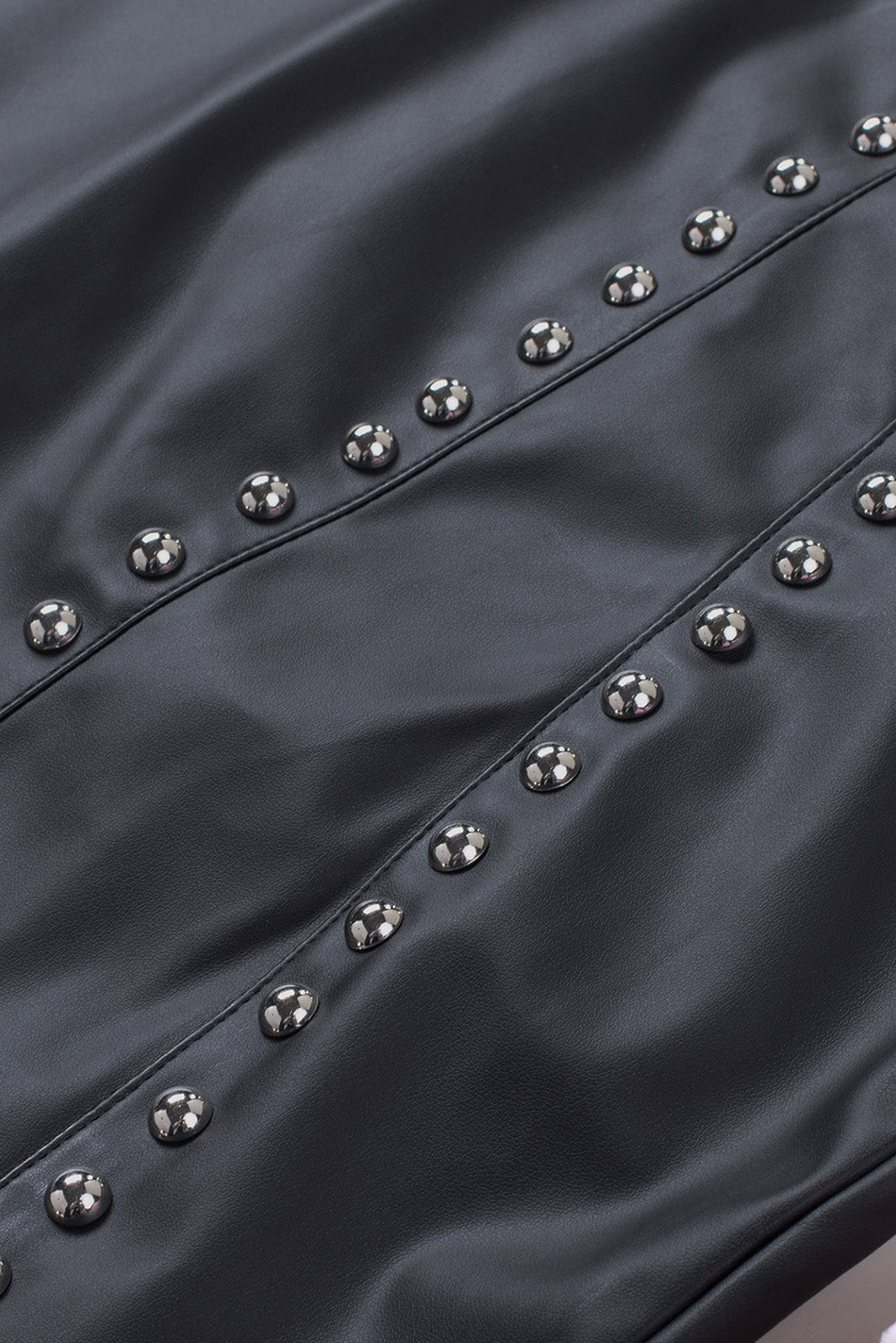 Womens Faux Leather Beaded Side Slit High Waist Mini Skirt Image 4