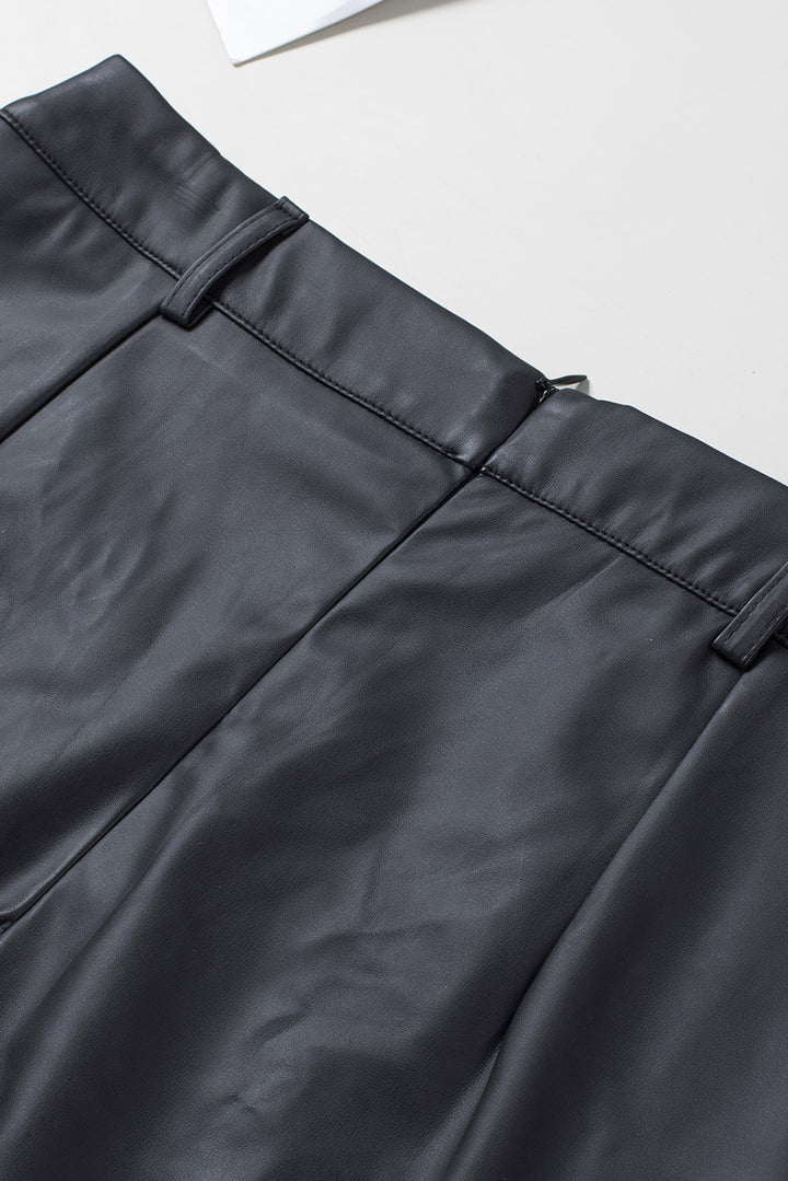 Womens Faux Leather Beaded Side Slit High Waist Mini Skirt Image 7