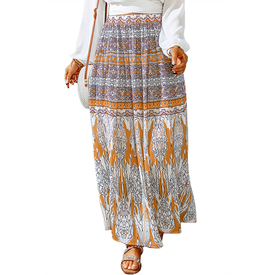 Womens Boho Tribal Print Mid Waist Maxi Skirt Image 4