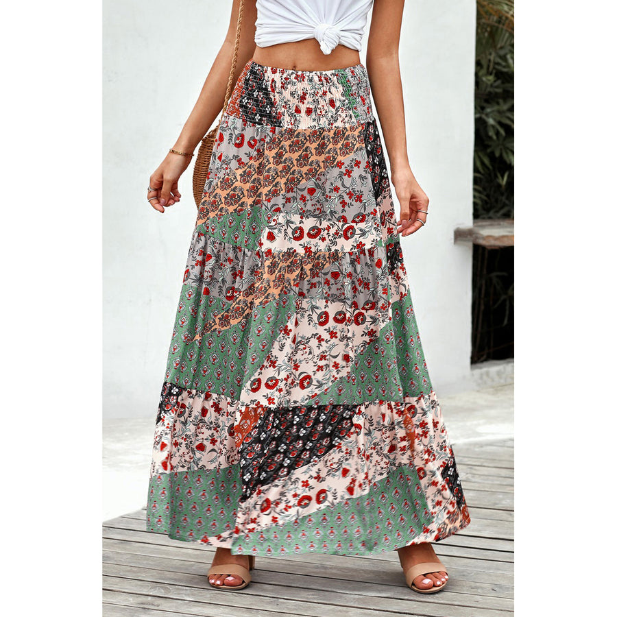 Womens Multicolor Boho Print Tie-Up Waist Long Maxi Skirt Image 1