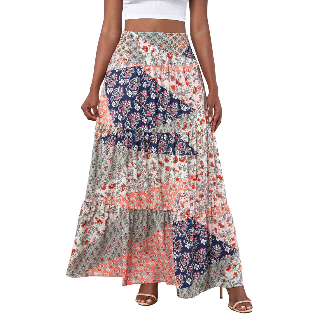 Womens Orange Boho Print Tie-Up Waist Long Maxi Skirt Image 4