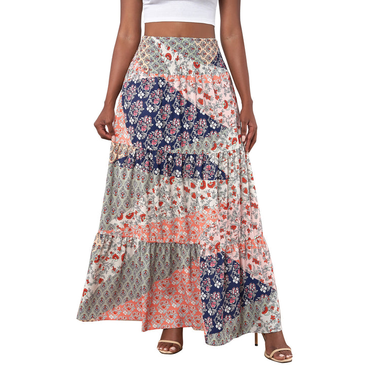 Womens Orange Boho Print Tie-Up Waist Long Maxi Skirt Image 4