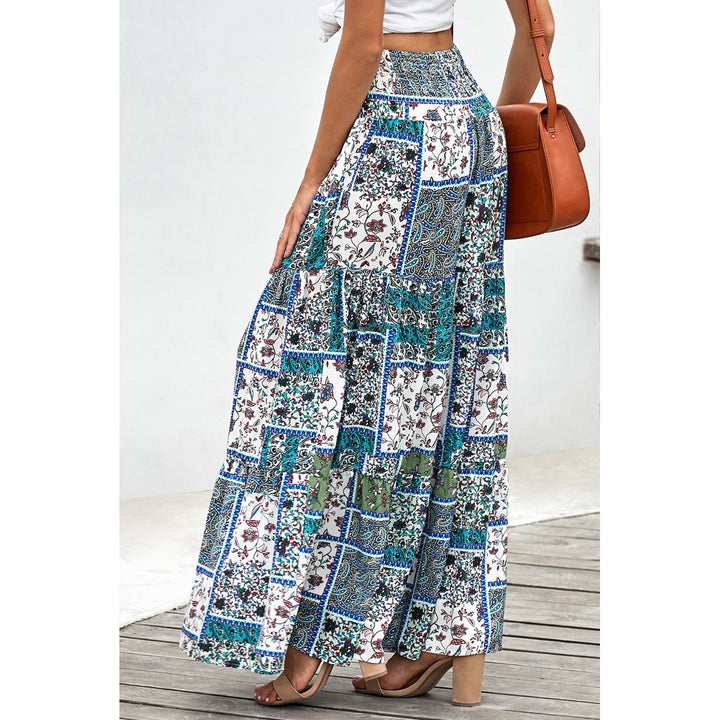 Womens Green Boho Print Tie-Up Waist Long Maxi Skirt Image 1
