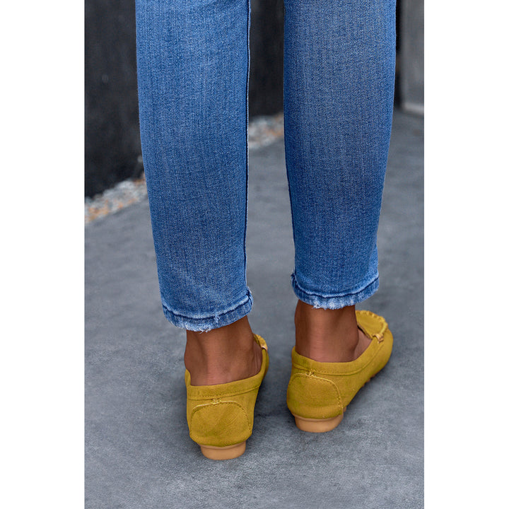 Womens Yellow Minimalist Stitch Trim Loafers Image 3