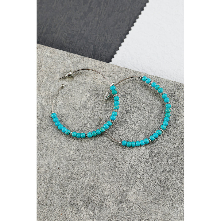Women's Green Turquoise Beaded Hoop Earrings Image 2