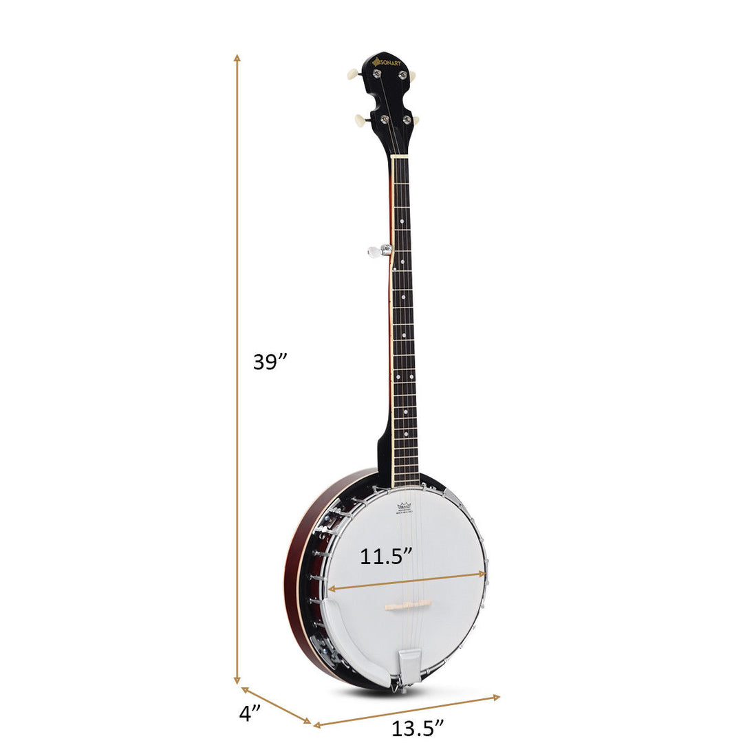 Sonart 5 String Geared Tunable Banjo 24 Brackets Closed Back Remo Head w/ Case Image 3