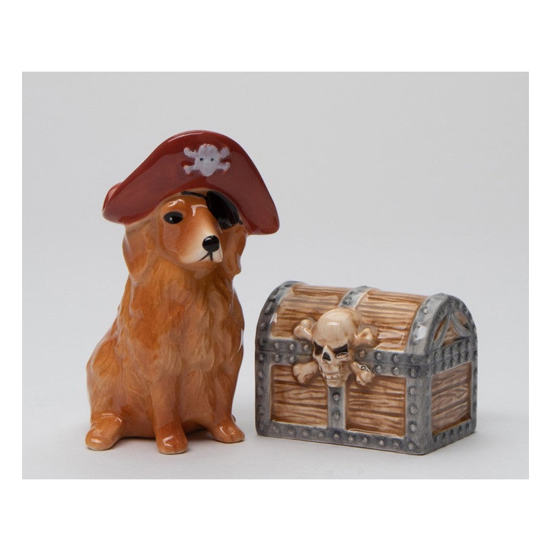 Kevins Gift Shoppe Ceramic Pirate Golden Retriever Dog and Treasure Box Salt and Pepper Shakers Image 4