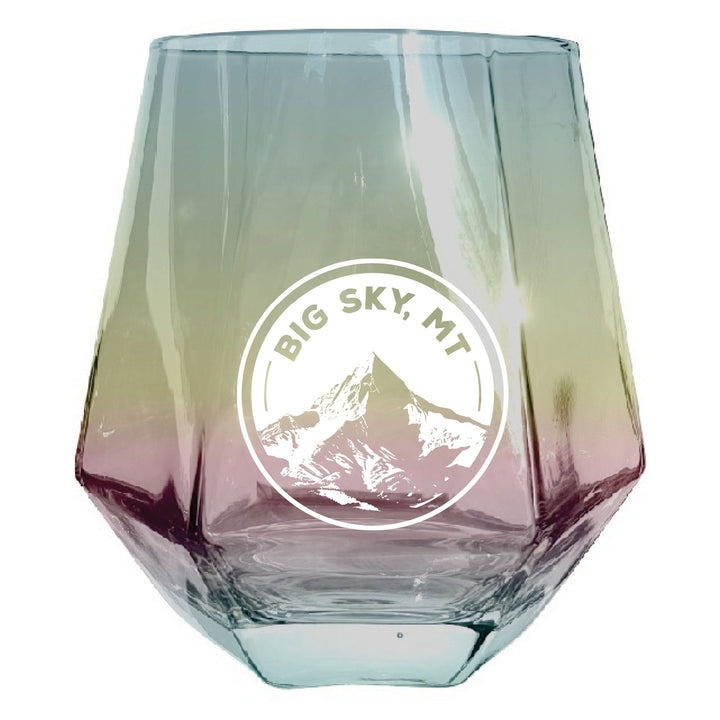 Big Sky Montana Souvenir Wine Glass EngravedDiamond 15 oz clear Iridescent Image 1