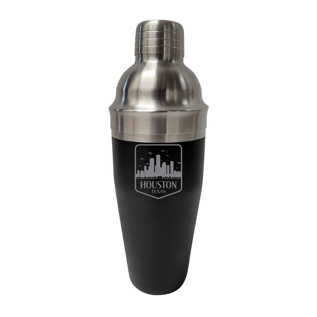 Houston Texas Souvenir 24 oz Engraved Stainless Steel Cocktail Shaker Black Image 1