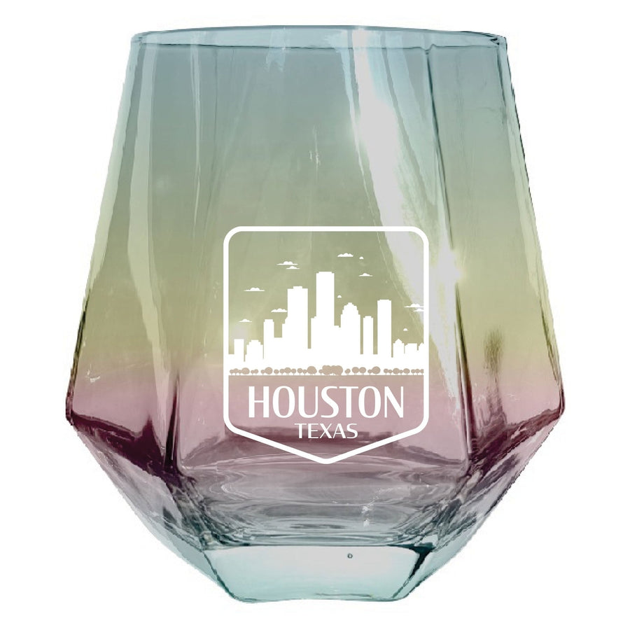 Houston Texas Souvenir Wine Glass EngravedDiamond 15 oz clear Iridescent Image 1