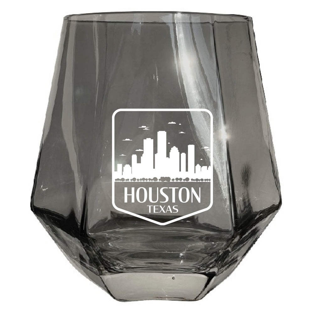 Houston Texas Souvenir Wine Glass EngravedDiamond 15 oz clear Iridescent Image 2