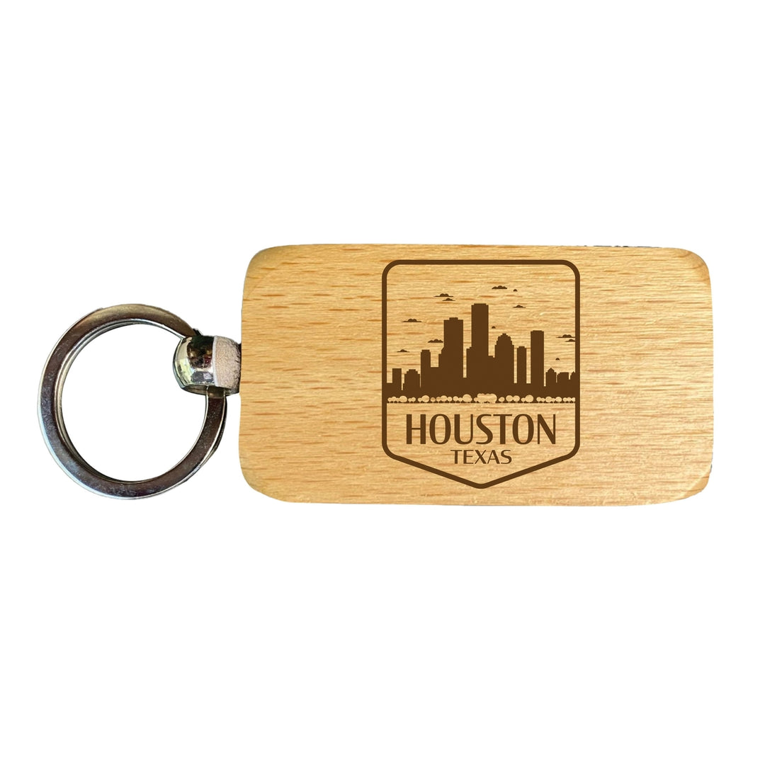 Houston Texas Souvenir 2.5x1-Inch Souvenir Engraved Wooden Keychain Image 1