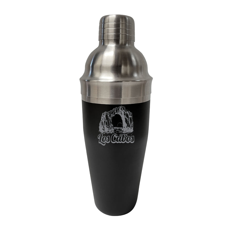 Los Cabos Mexico Souvenir 24 oz Engraved Stainless Steel Cocktail Shaker Black Image 1