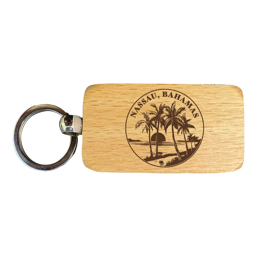 Nassau the Bahamas Souvenir 2.5x1-Inch Souvenir Engraved Wooden Keychain Image 1