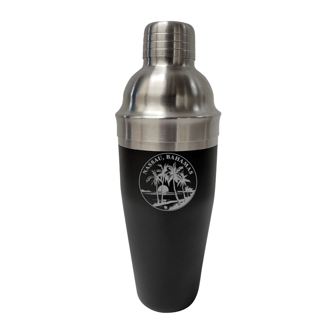 Nassau the Bahamas Souvenir 24 oz Engraved Stainless Steel Cocktail Shaker Black Image 1