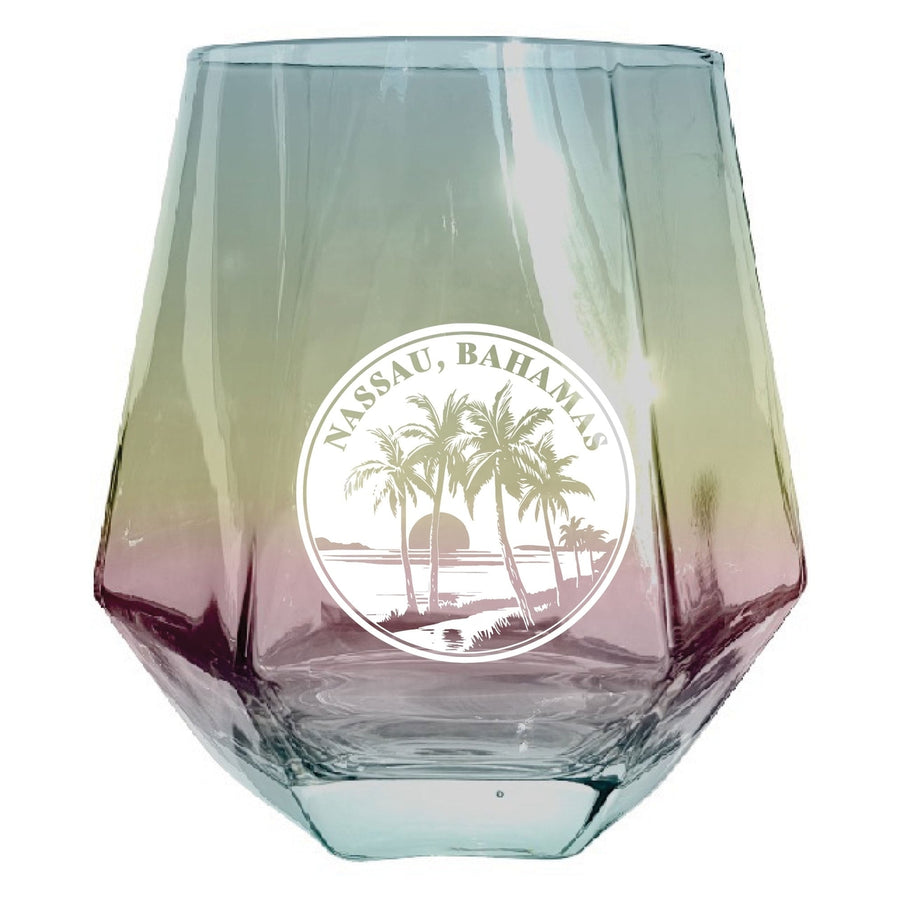 Nassau the Bahamas Souvenir Wine Glass EngravedDiamond 15 oz clear Iridescent Image 1