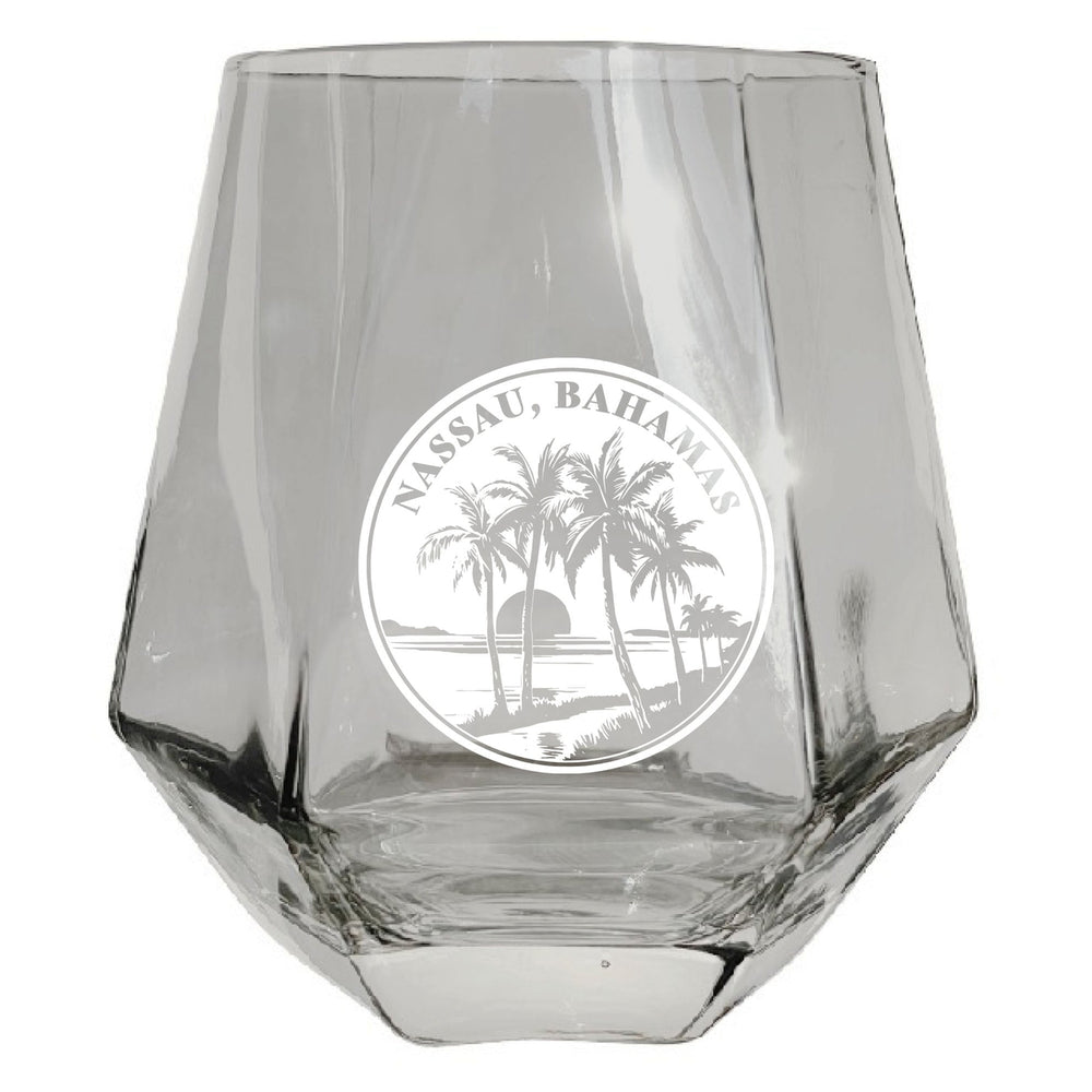 Nassau the Bahamas Souvenir Wine Glass EngravedDiamond 15 oz clear Iridescent Image 2