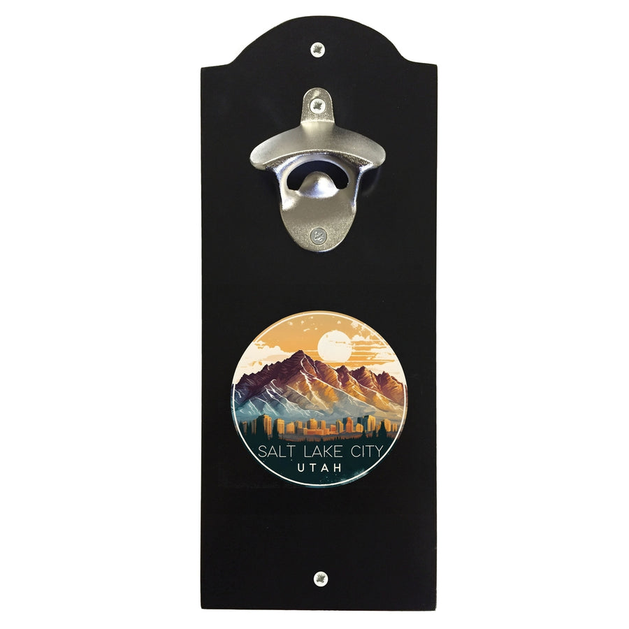 Salt Lake City Utah Design B Souvenir Wall mounted bottle opener Black Image 1