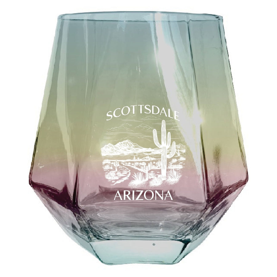 Scottsdale Arizona Souvenir Wine Glass EngravedDiamond 15 oz clear Iridescent Image 1