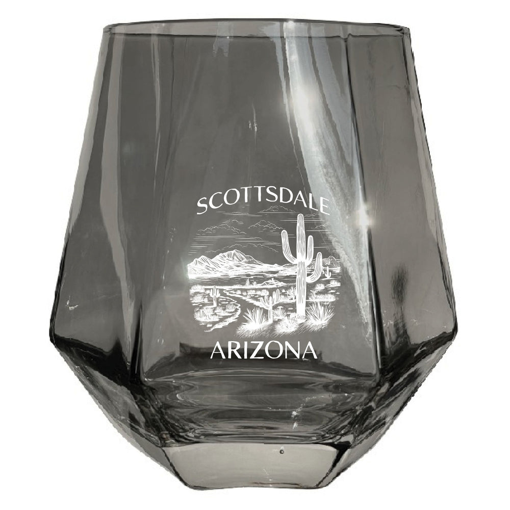 Scottsdale Arizona Souvenir Wine Glass EngravedDiamond 15 oz clear Iridescent Image 2