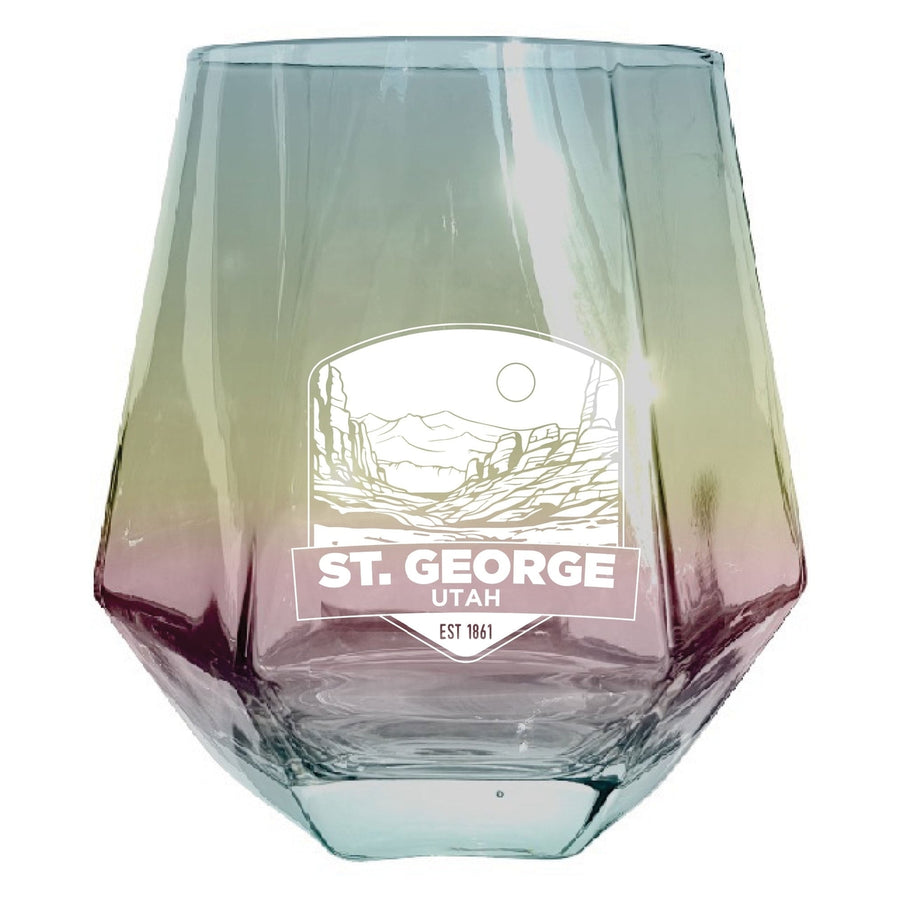 St. George Utah Souvenir Wine Glass EngravedDiamond 15 oz clear Iridescent Image 1