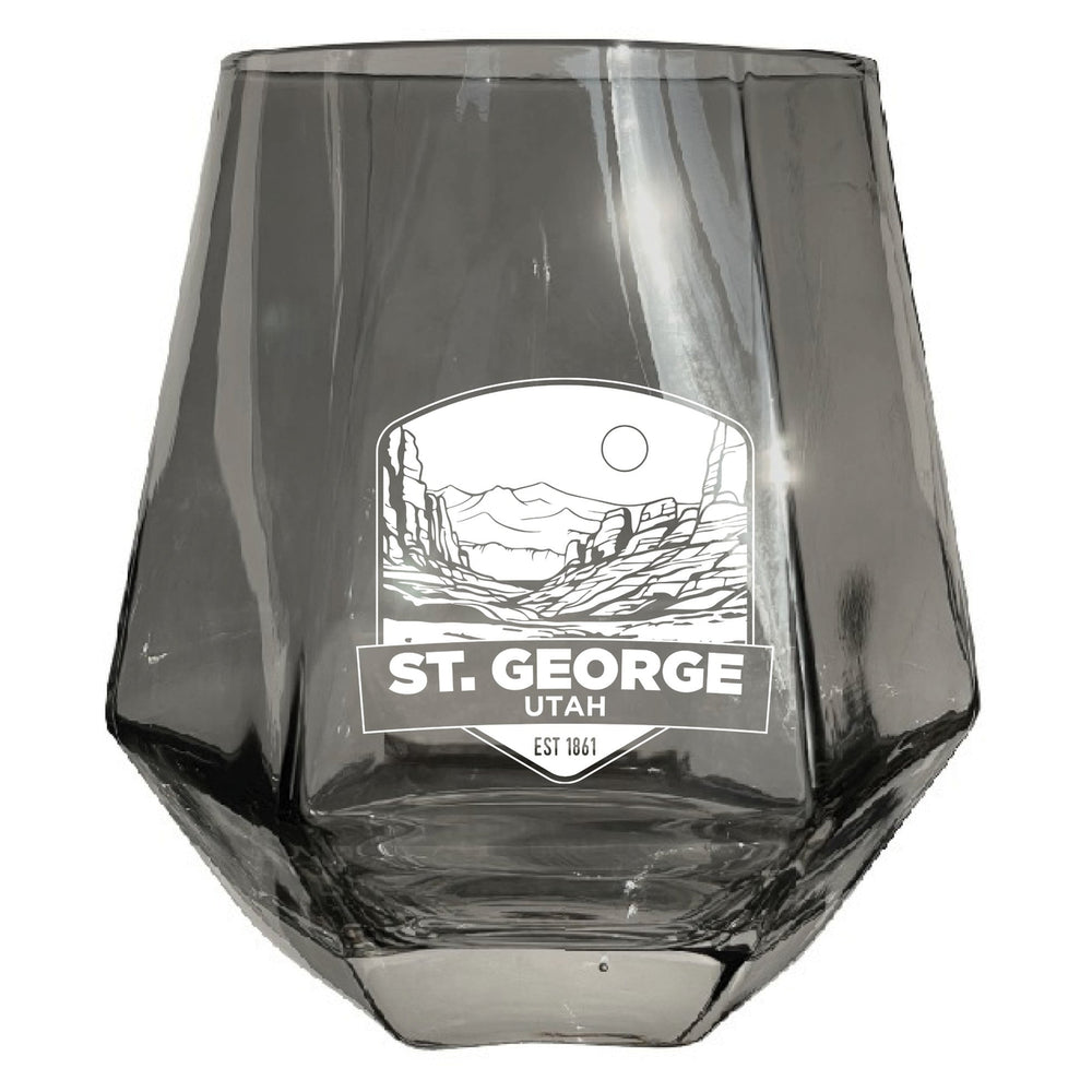 St. George Utah Souvenir Wine Glass EngravedDiamond 15 oz clear Iridescent Image 2