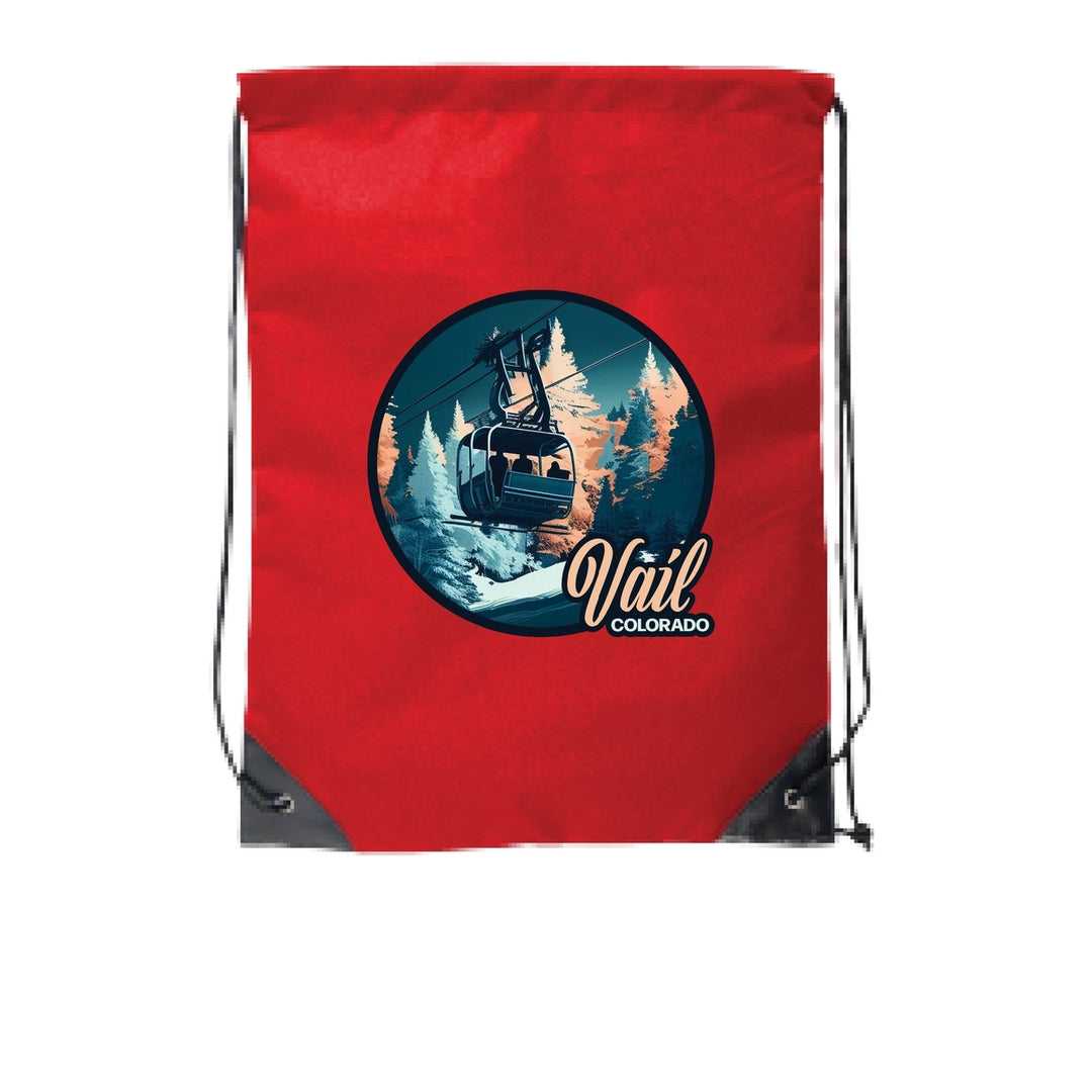 Vail Colorado Design C Souvenir Cinch Bag with Drawstring Backpack Red Image 1