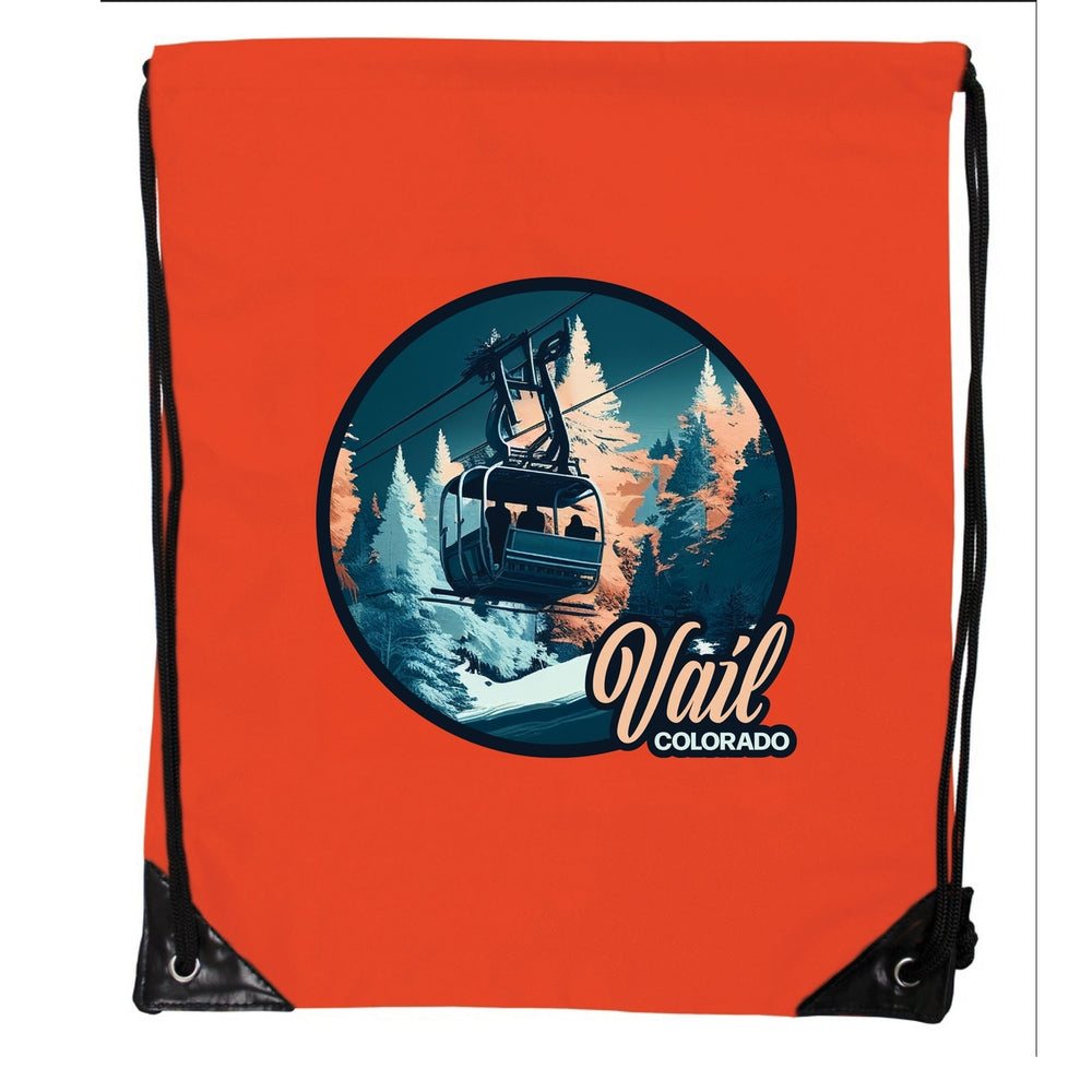 Vail Colorado Design C Souvenir Cinch Bag with Drawstring Backpack Red Image 2