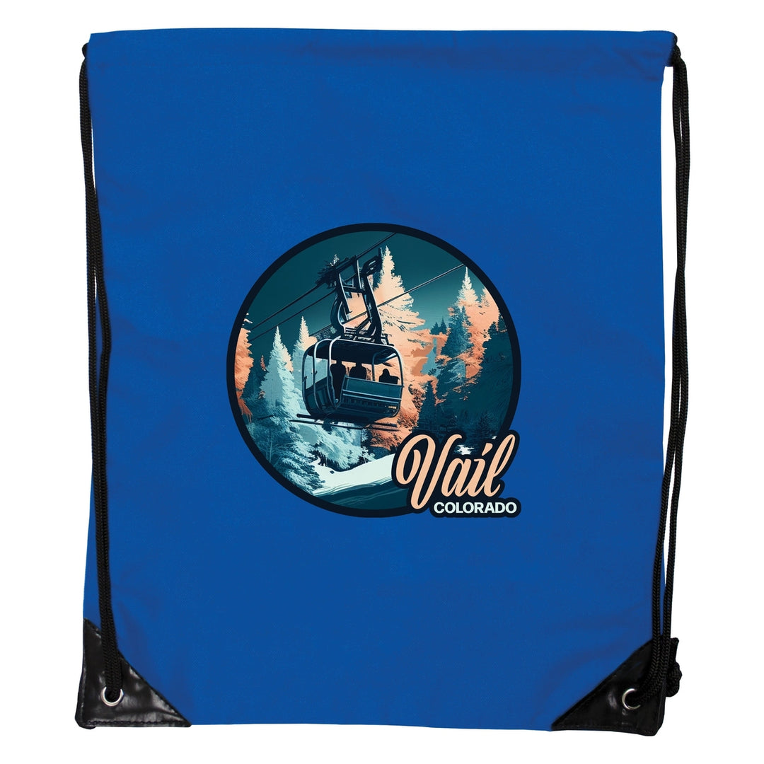 Vail Colorado Design C Souvenir Cinch Bag with Drawstring Backpack Red Image 4