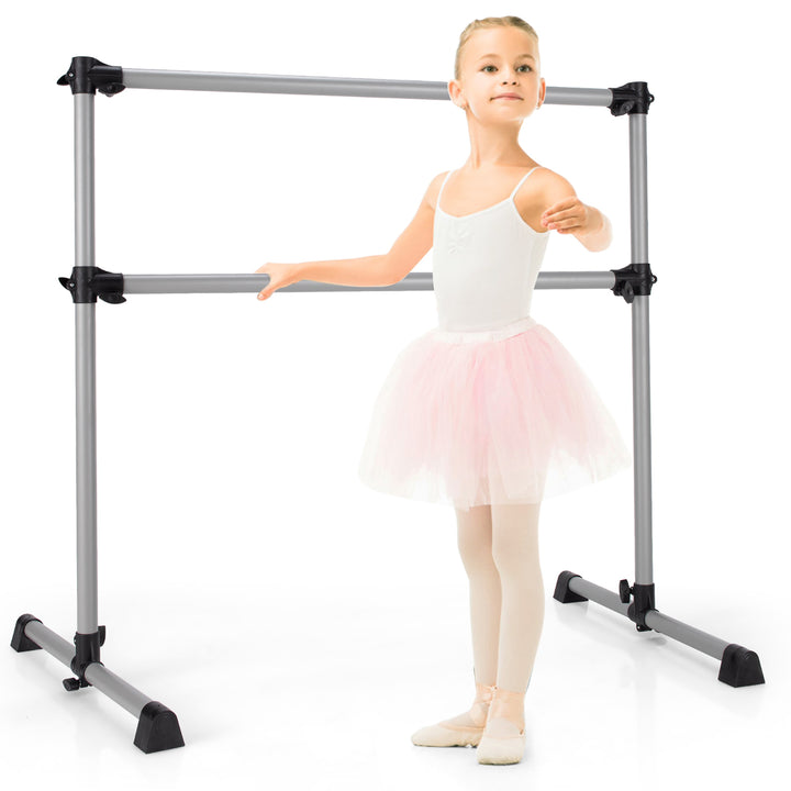 Goplus 4FT Portable Double Freestanding Ballet Barre Dancing Stretching Silver\Black Image 4