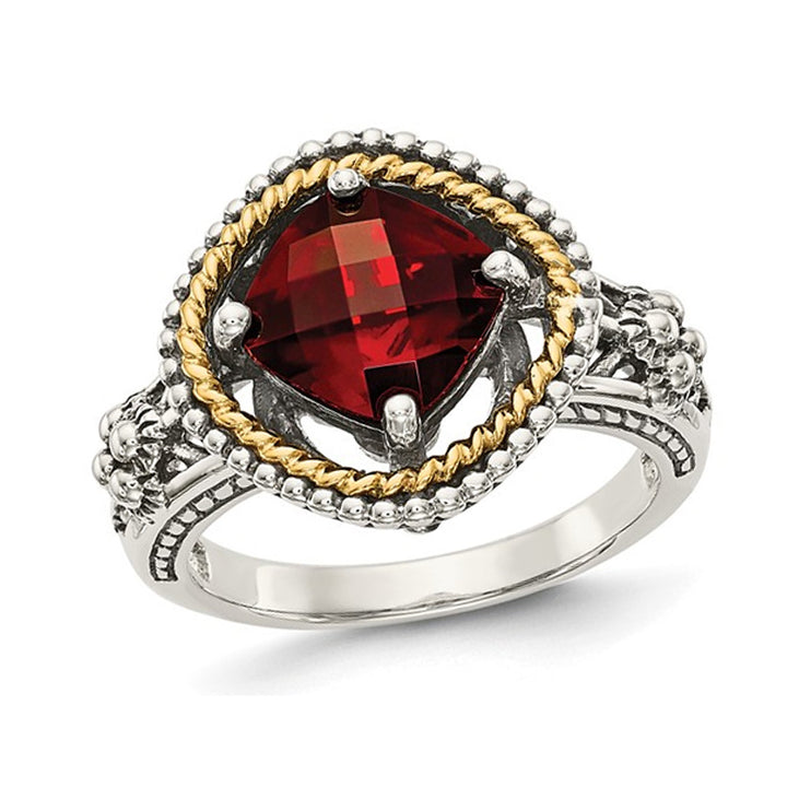 2.38 Carat (ctw) Garnet Ring in Antiqued Sterling Silver with 14K Gold Accents Image 1