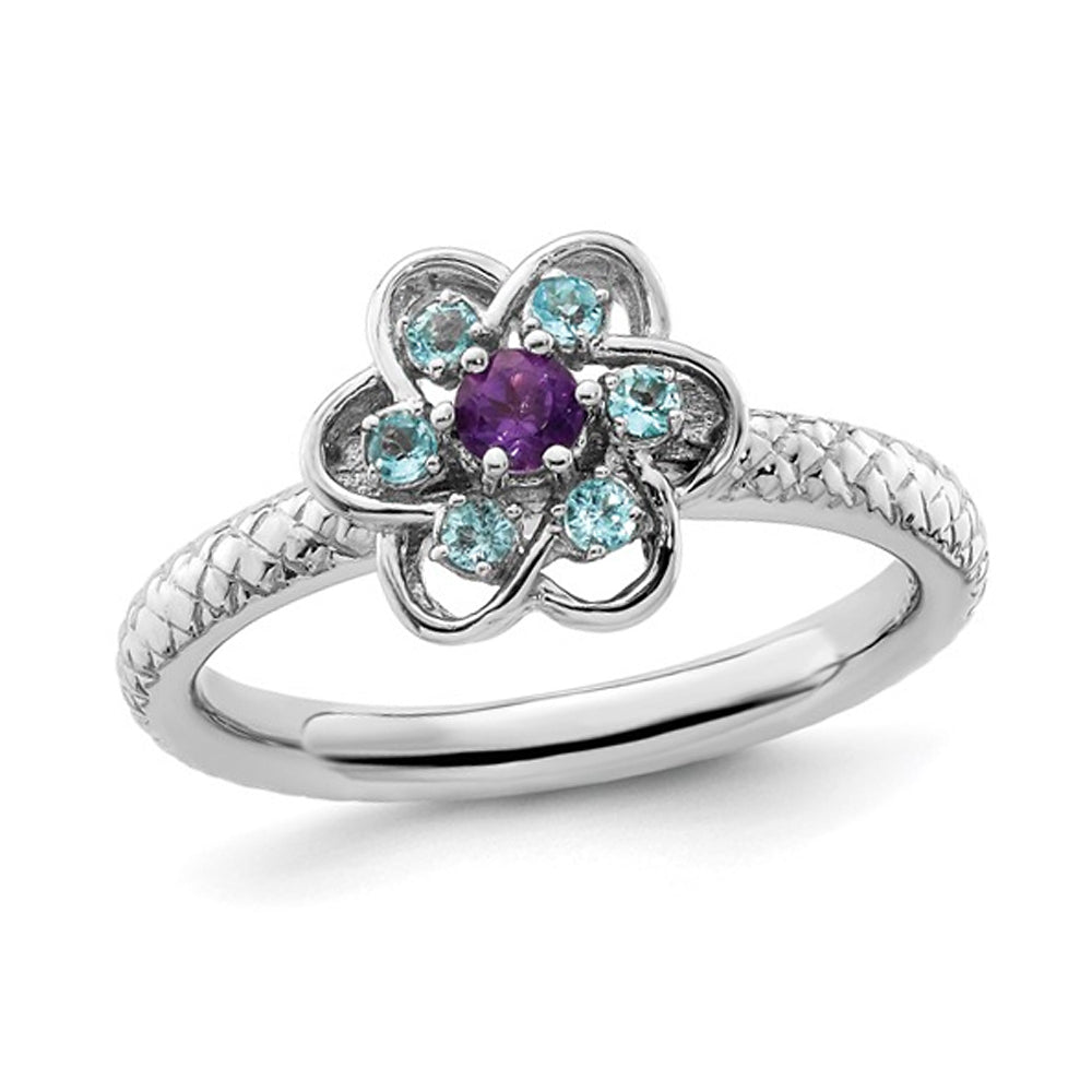 2/5 Carat (ctw) Amethyst and Blue Topaz Ring in Sterling Silver Image 1